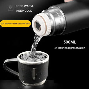 Stainless Steel Vacuum Flask Set – 500ml with 3 Cups (Gift Box)